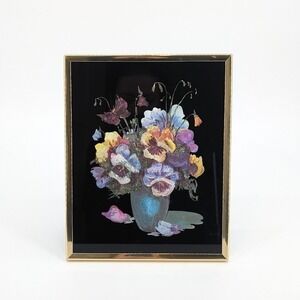 Kafka Screened Etching 4084 Pansies Floral Gold Frame Vintage Made in USA 8x10